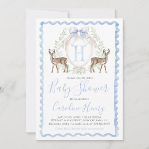 Boy Deer Baby Shower Preppy Gingham Blue Einladung