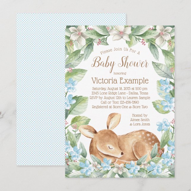 Boy Deer Fawn Baby Shower Invitations (Devant / Derrière)