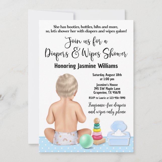 Boy Diapers et Wipes Baby shower Invitation (Devant)