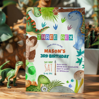 Boy Dinosaur 3rd Birthday Invitation Einladung