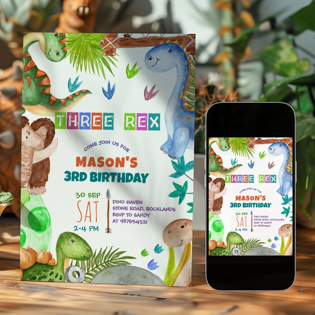 Boy Dinosaur 3rd Birthday Invitation Einladung (Von Creator hochgeladen)
