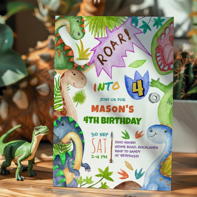Boy Dinosaur 4th Birthday Invitation Einladung (Von Creator hochgeladen)