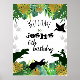 Boy Dinosaur Affiche de bienvenue d'anniversaire