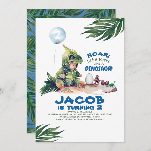 Boy Dinosaur Invitations d'anniversaire (Devant / Derrière)