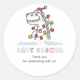 Boy Dinosaur Winter Weihnachts Coed Baby Dusche Runder Aufkleber