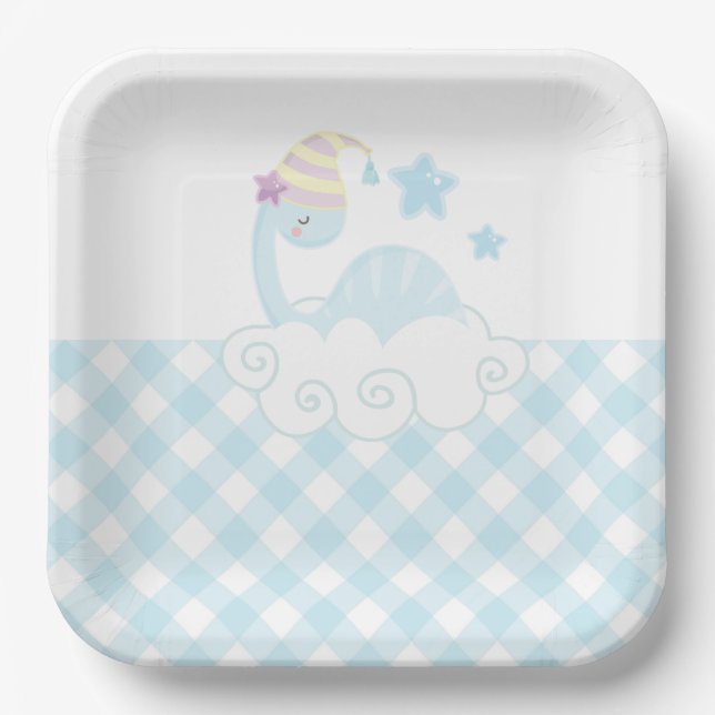 Boy Dinosaurier Schlafpapier Pappteller (Vorderseite)