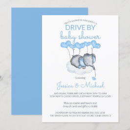Boy Drive By Baby Shower Blue Elefant auf Cloud Einladung