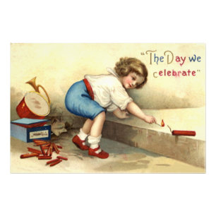 Boy Drum Bugle Fireworks Firecracker Fotodruck