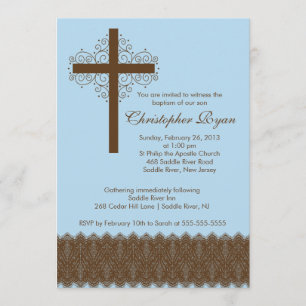 Boy Elegante Spitzen-Taufe Christenkreuz Einladung