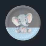 Boy Elephant Baby Dusche Blau und Grau Pappteller<br><div class="desc">Boy Elephant Baby Shower Blue und Gray Paper Plate</div>