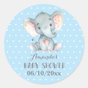 Boy Elephant Baby Dusche Blau und Grau Runder Aufkleber