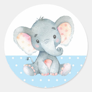 Boy Elephant Baby Dusche Blue Runder Aufkleber