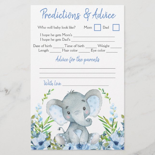 Boy Elephant Baby Dusche Doppelspiel Flyer (Vorne)