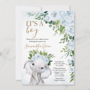 Boy Elephant Baby Dusche Einladung