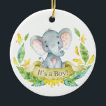 Boy Elephant Baby Dusche gelb Keramik Ornament<br><div class="desc">Boy Elephant Baby Dusche Gelbe Keramik Ornament</div>