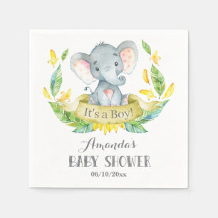 Boy Elephant Baby Dusche Gelb und Grau Napkins Serviette