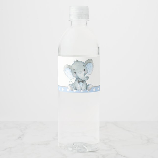 Boy Elephant Baby Dusche Wasserflaschen Labels (Vorderseite)