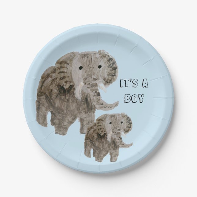 Boy Elephant Baby Duschtier Pappteller (Vorderseite)