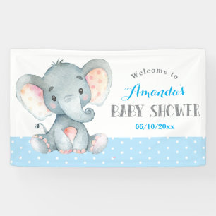 Boy Elephant Baby shower Bleu et gris bannière