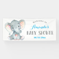 Boy Elephant Baby shower Bleu et gris bannière