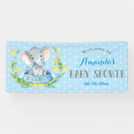 Boy Elephant Baby shower Bleu et Gris Bannière