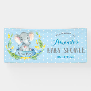 Boy Elephant Baby shower Bleu et Gris Bannière