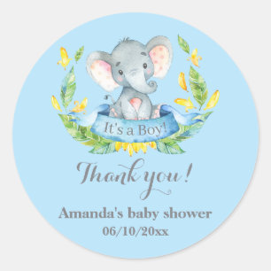 Boy Elephant Baby Shower Blue Danke für Ihre Unter Runder Aufkleber