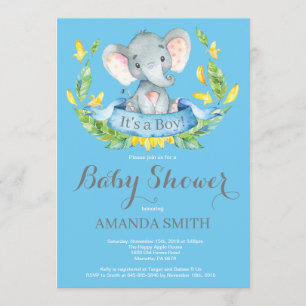 Boy Elephant Baby Shower Einladung Blau und Grau
