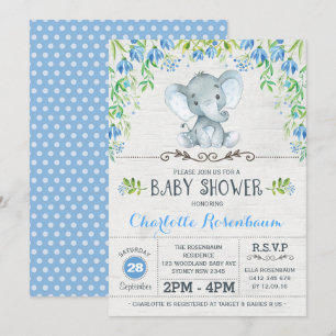 Boy Elephant Baby Shower Einladung Blue Floral