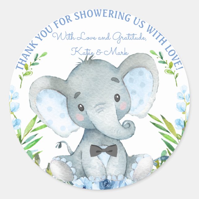 Boy Elephant Baby Shower Stickers (Vorderseite)