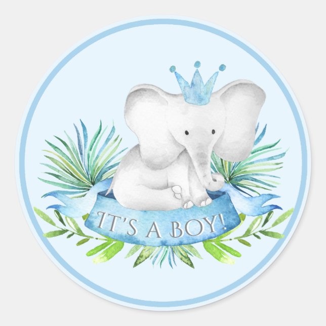 Boy Elephant Baby Shower Stickers (Vorderseite)