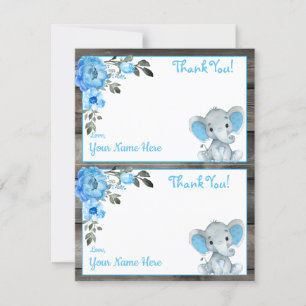 Boy Elephant Blue Two Per Page Danke Cards Einladung