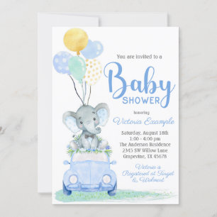 Boy Elephant Bow Krawatte Kinderwagen Einladung