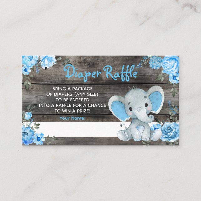 Boy Elephant Diaper Raffle Baby Duschkarte Platzkarte (Vorderseite)