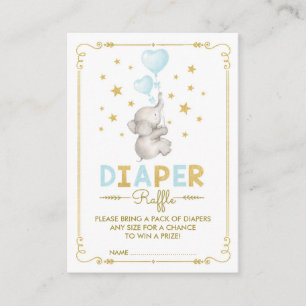 Boy Elephant Diaper Raffle Blue Gold Baby Beilage Begleitkarte