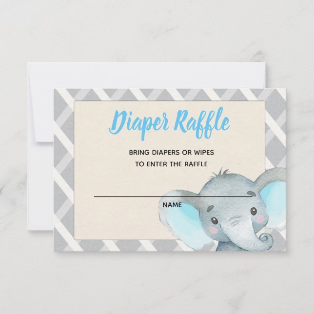 Boy Elephant Diaper Raffle Card Blue Einladung (Vorderseite)