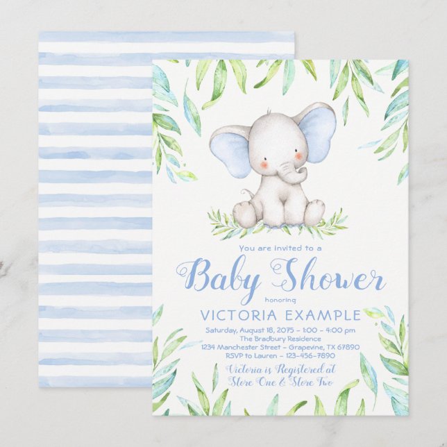 Boy Elephant Jungle Baby Shower Einladungen (Vorne/Hinten)