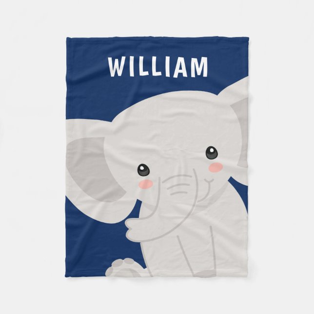 Boy Elephant Navy Blue Personalisiert Fleecedecke (Vorderseite)