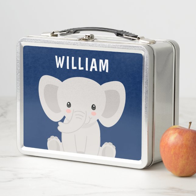 Boy Elephant Navy Blue Personalisiert Kids Metall Brotdose (Beispiel)