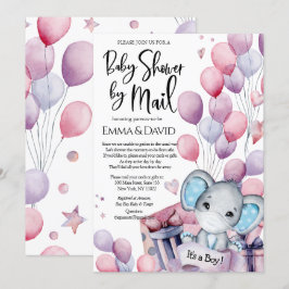 Boy Elephant Pink Balloons Baby Dusche von Mail Einladung