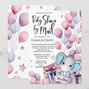 Boy Elephant Pink Balloons Baby Dusche von Mail Einladung