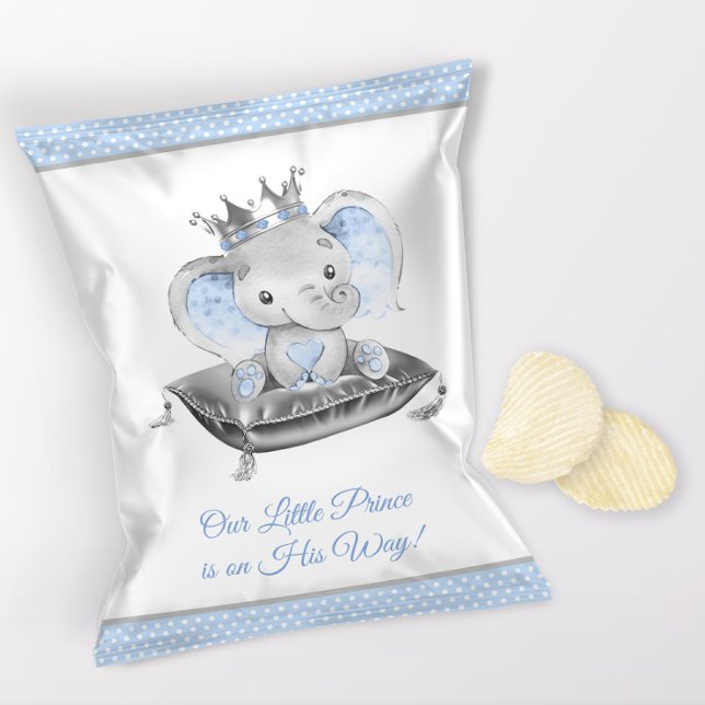 Boy Elephant Prince Baby Duschvorrichtung Chip Bag Flyer (1 ounce snack bag wrapper flyer. )