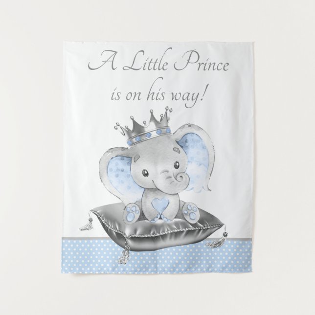Boy Elephant Prince Baby Shower Backbanner Wandteppich (Vorderseite)