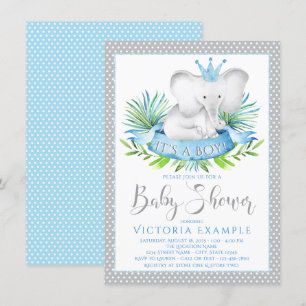 Boy Elephant Prince Baby Shower Einladungen