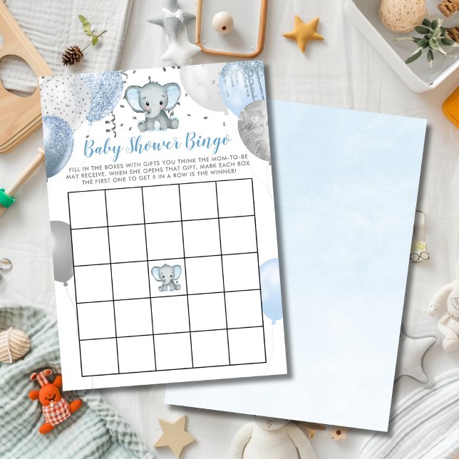 Boy Elephant Watercolor Babydusche Bingo Card Einladung (Boy Elephant Watercolor Baby Shower Bingo Card)