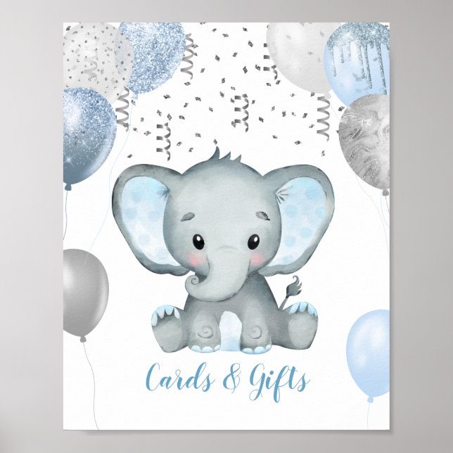 Boy Elephant Watercolor Babydusche Geschenke Poster (Vorne)