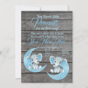 Boy Elephants Baby shower Invitation moo rustique
