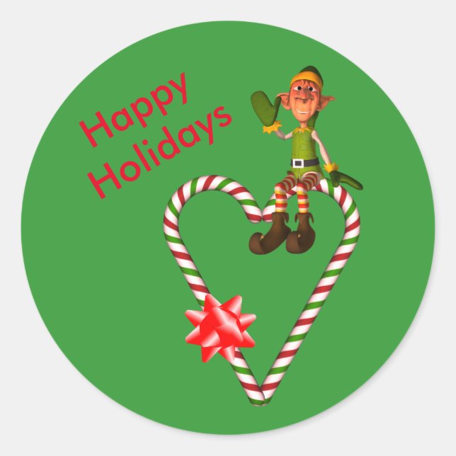 Boy Elf Candy Cane Herz Weihnachtsfeiertag Runder Aufkleber (Vorderseite)
