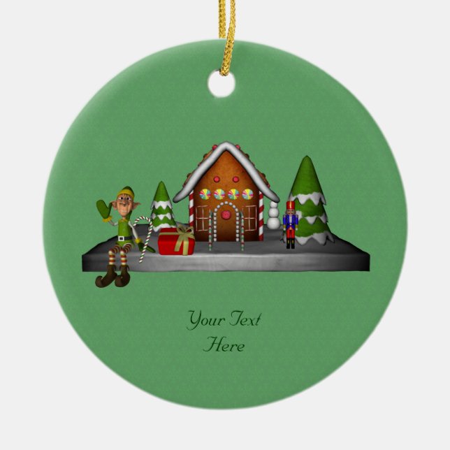 Boy Elf Gingerbread House Holiday Ornament (Vorne)