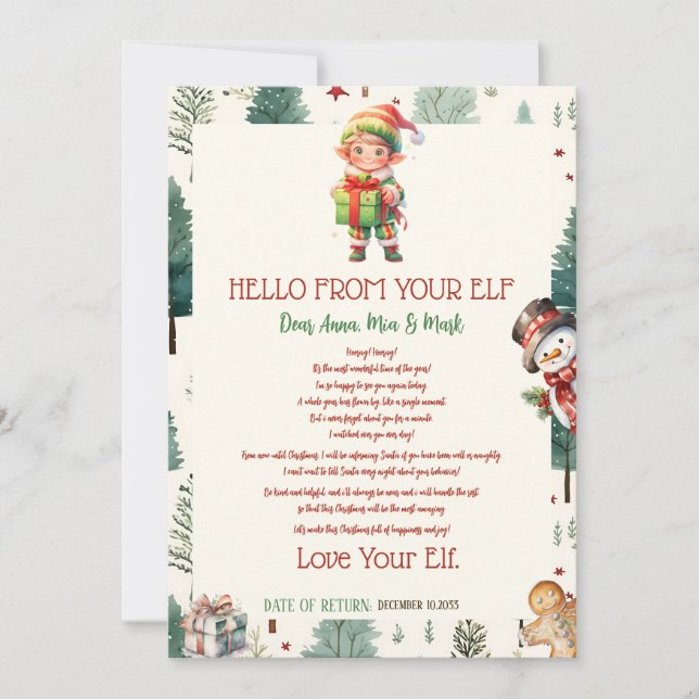 Boy Elf Kids Weihnachtsfeiertag Elf Hallo Brief Einladung (Vorderseite)
